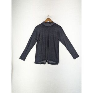 Loup Mock Neck‎ Long Sleeve Sparkle Black Gray Shimmer Glittery Blouse Shirt L